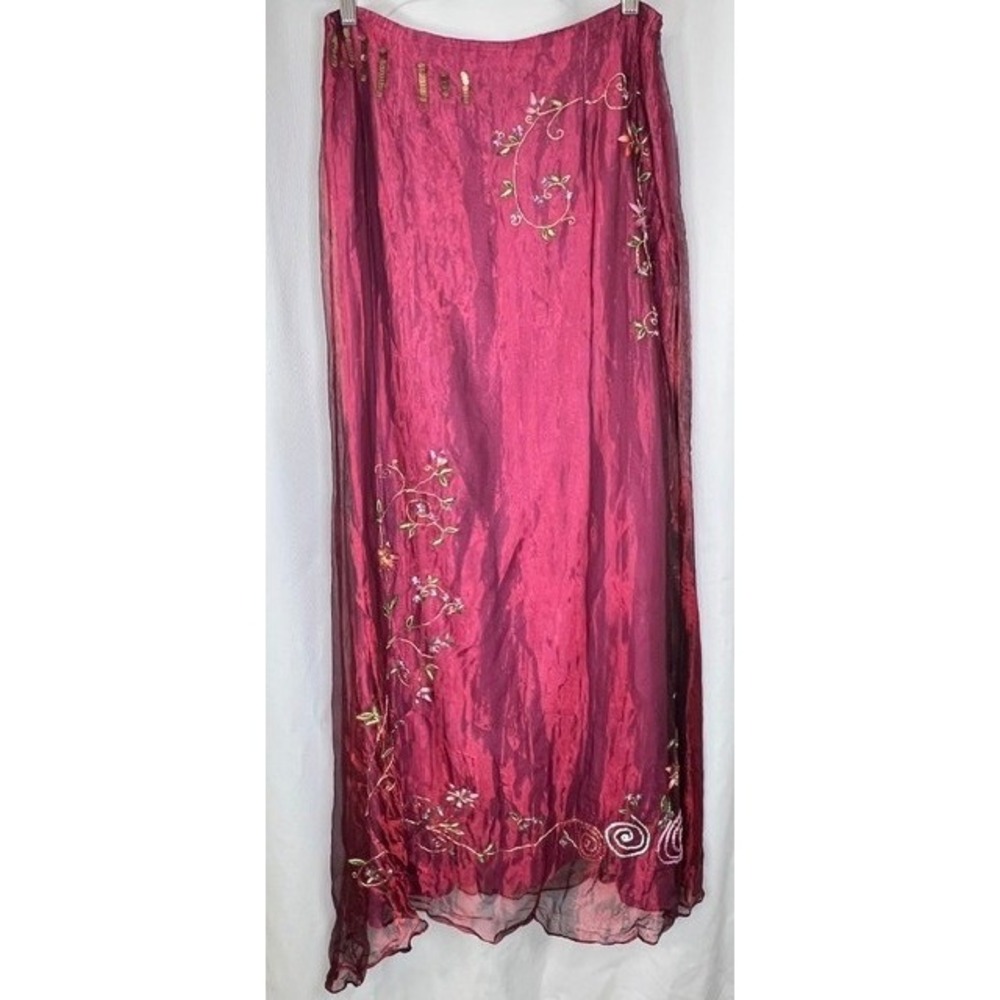 Vintage Y2K Nicole Miller Embroidered Silk Blend Maxi Skirt Goth Fairy Boho 10 - Picture 2 of 13
